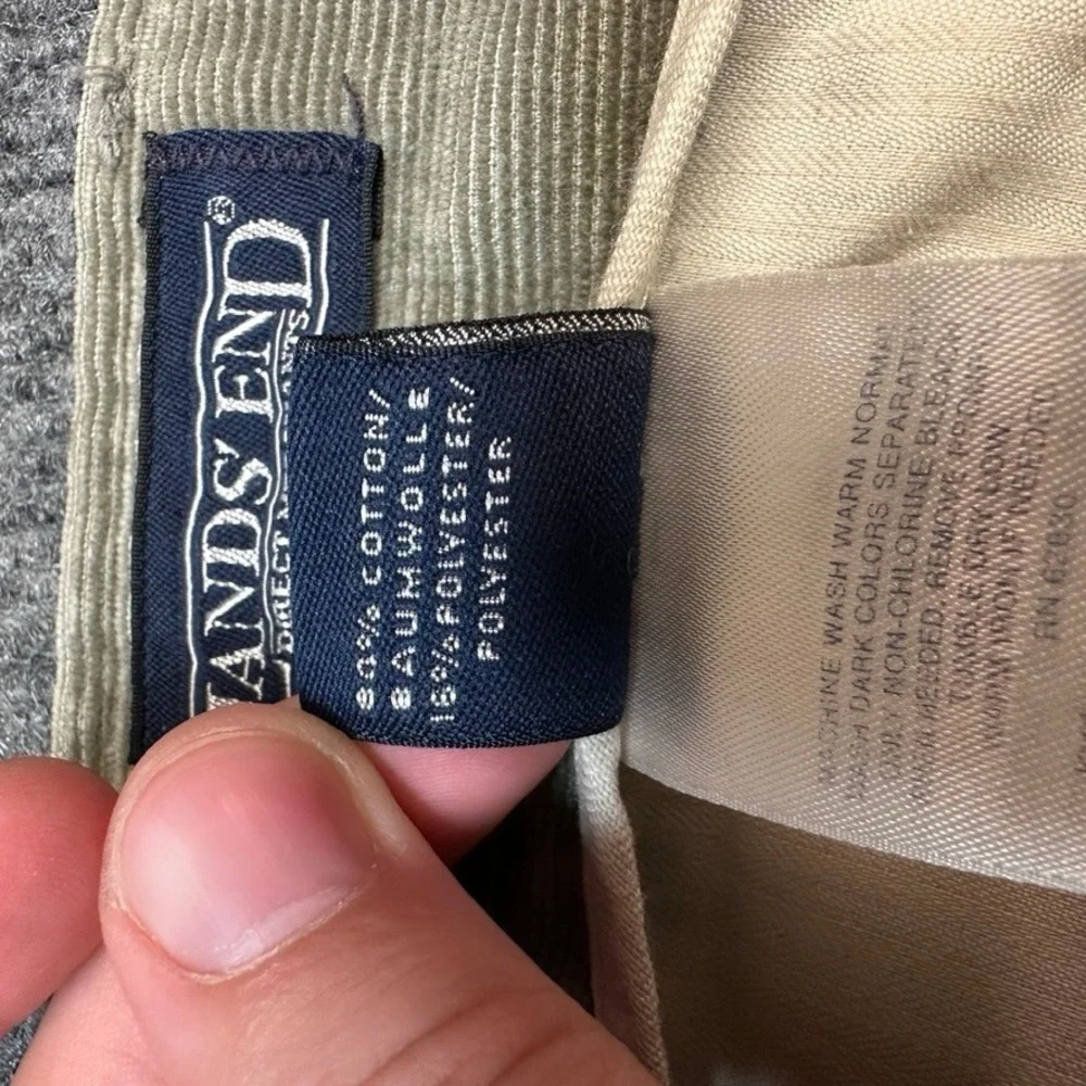 Lands End Mens 40 Corduroy Pants Pleated Cuffed Sage Green Made in USA Vintage